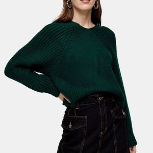 TOPSHOP Green Knit Twist Back Sweater M
